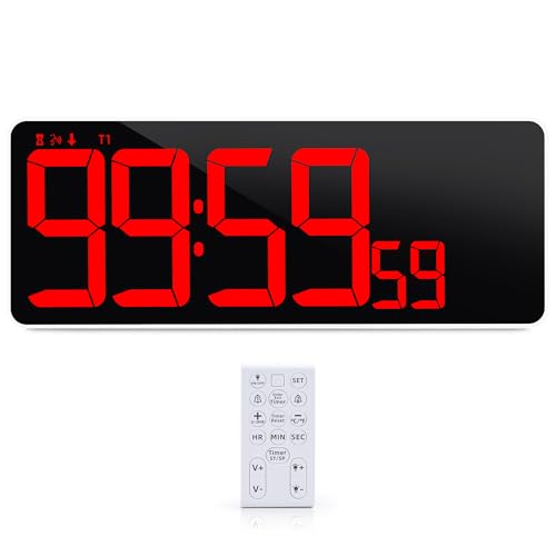 13.7”Digital Timer Large LED Screen displays(5'' Number),The Date time, Remote Control, Turn on/Off 10 Seconds Countdown Voice Notification, for Chefs,Students, Children, Seniors - color: 13.7'' Red+remote