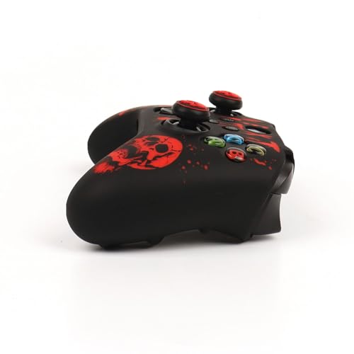 Skull Controller Skin Compatible with Xbox Series X Wireless Controller, RALAN Protector Case, Customised Thumb Grips Cap - color: Skull black red