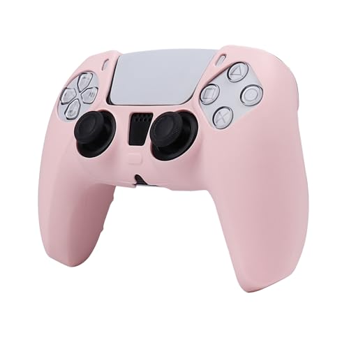 RALAN PurePink Color Controller Skin Silicone for PS5, Non-Slip Grip Cover Protector Compatible with PlayStation 5 Controllers with 2 Thumb Grip Caps - color: PurePink