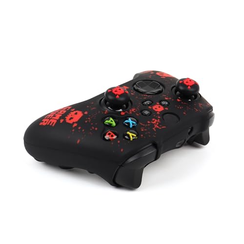 Pixelated Skull Controller Skin Compatible with Xbox Series X Wireless Controller, RALAN Protector Case, Customised Thumb Grips Cap - color: Pixelated Skull Black Red
