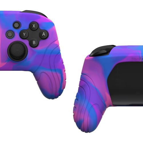 PlayVital Samurai Edition Ergonomic Silicone Skin Protective Case for Nintendo Switch Pro, Soft Anti-Slip Controller Grip Protector for Nintendo Switch Pro with Thumb Grips - Pink & Purple & Blue - color: Pink & Purple & Blue