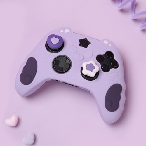 GeekShare Controller Skin Set for Xbox Soft Silicone Protective Cover Skin Case Compatible with Xbox Series X Controller with 2 Thumb Grip Caps and 2 Stickers - Star Wings Series Purple - color: Purple