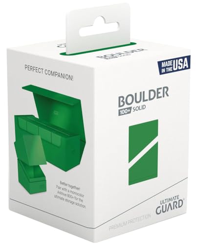 Ultimate Guard Boulder Solid 100+, Deck Case for 100 Double-Sleeved TCG Cards, Green, Secure & Durable Storage for Trading Card Games, No Transparency - color: Green