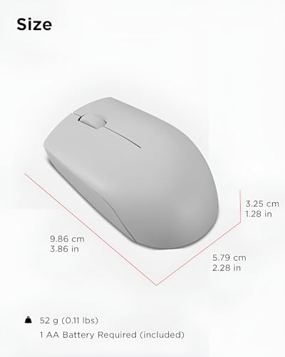 Lenovo 300 Wireless Mouse – Computer Mouse for PC, Laptop with Windows – Ambidextrous Design – 2.4 GHz Nano USB Receiver – 12 Month Battery Life - color: Arctic Grey