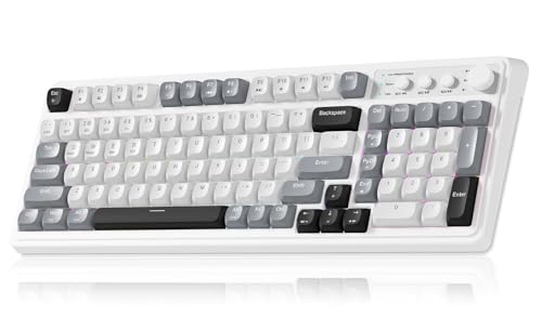 AULA S99 Wireless Keyboard,99 Key Computer Gaming Keyboards with Number Pad | RGB Backlit,Programmable,Creamy Sounding Membrane Keyboard,Tri-Mode BT/2.4GHz/USB-C,2000mAh Thocky Keyboard with Media Knob - color: Grey-Black-White