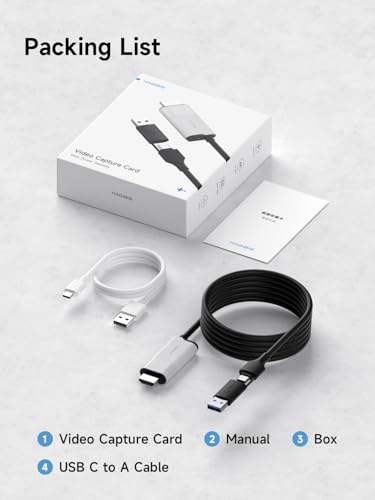 Hagibis USB3.0 Video Capture Card with 100W PD, HDMI to USB A/USB C Capture Cable 1080P@60fps YUY2 MJPEG MS2130 for Quest 3 2 Pro VR Switch2 PS4/5 Live Broadcast, Gaming, Streaming, Recorder
