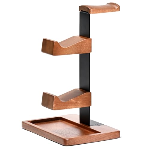 Solid Wood Controller Holder and Headphone Stand, Controller Stand for Desk | Dual Gaming Controller Organizer Rack, Fits Xbox, PS4, PS5, Gamepad, Headset Holder for Son, Husband, Boyfriend