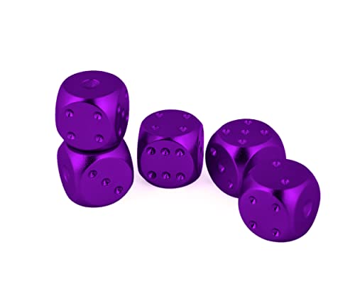 DS.DISTINCTIVE STYLE Aluminum Alloy Dice 5 Pieces 16mm Portable Metal Dices with Case 6 Sided Dice for Party Game - color: Purple, style: Square