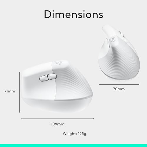 Logitech Lift Vertical Ergonomic Wireless Mouse - Off White | Connect via Bluetooth or included Logi Bolt USB-A receiver, quiet clicks, 4 of 6 buttons customizable, Windows Mac compatible - color: Off White, style: Right-Handed