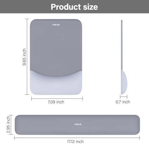MOSISO Wrist Rest Support Mouse Pad & Keyboard Set, Gray | Rectangular Ergonomic Mousepad, Non-Slip Base, Home/Office Pain Relief & Easy Typing, Neoprene Cloth & Raised Silicone Lining - color: Gray