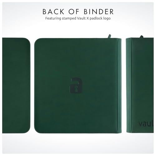 Vault X 12 Pocket XL Zip Trading Card Binder 624 Cards Exo-Tec (Green) | Holds 624 standard-size TCG cards in 26 side-loading 12-pocket pages. Padded, water-resistant Exo-Tec cover. - color: Green, size: 12 Pocket XL