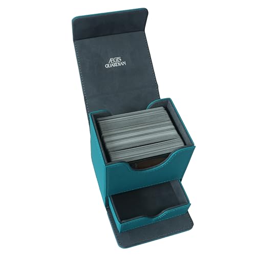 AEGIS GUARDIAN Card Deck Box with Dice Tray for MTG Cards, Commander Deck Box fit 150+ Sleeved Cards, PU Leather Card Storage Box Strong Magnet Deck Game Case for TCG CCG, Turquoise - color: 7-2