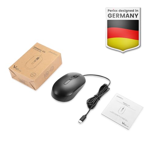 Perixx PERIMICE-222C USB Type C Wired Optical Mouse, 5.9 Ft Cable, Adjustable 1200/1600/2000 DPI, Silent Click, Ambidextrous, Black - style: USB Type-C