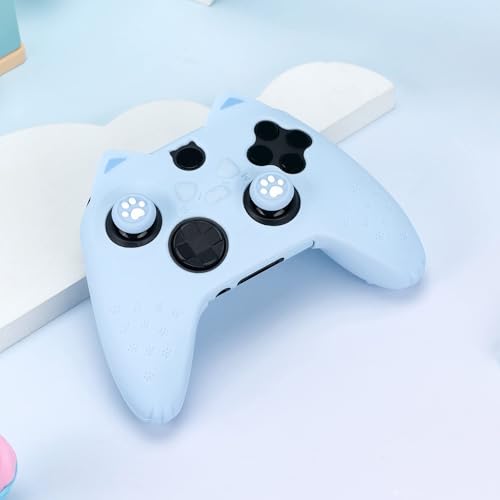 GeekShare Cat Paw Controller Skin Grips Set Anti-Slip Silicone Protective Cover Skin Case Compatible with Xbox Series X Controller with 2 Thumb Grip Caps and 1 Sticker (Blue) - color: Blue