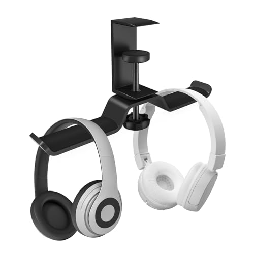 aceyoon Foldable Headphone Stand for Desk, Aluminum Headset Stand Clamp Hook Under Desk Space Save Mount, Headset Holder for Gaming Headphone, Office, Backpack, Bag, Purse Hanging (Black) - color: Dual Stand