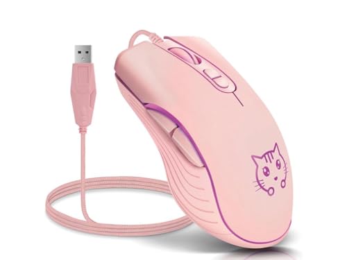 Gaming Wired USB Mouse, 2400DPI 4 Adjustable Levels, Ergonomic Slient Mouse for PC/Desktop/Laptop - Pink Cat