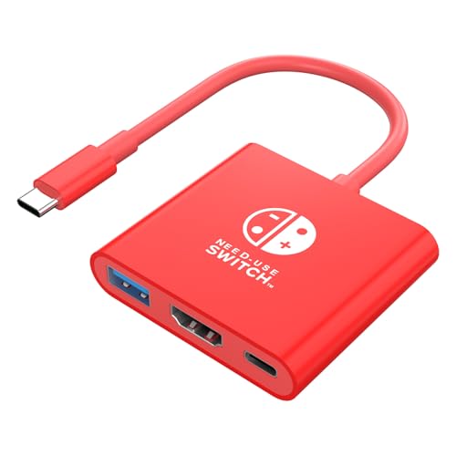 Switch Dock Replacement for Offical Nintendo Dock, Portable TV Adapter 3 in 1with 4K HDMI USB 3.0 PD Port Compatible with Steam Deck - color: Red+black