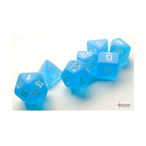 Caribbean Blue Frosted Mini Dice with White Colored Numbers 10mm (3/8in) Set of 7 Chessex