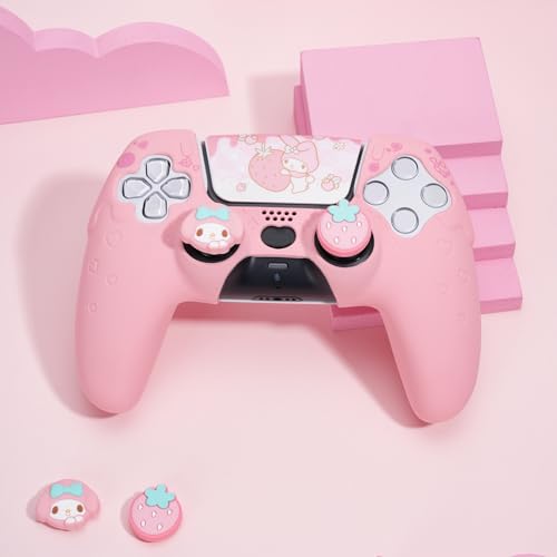 Kuitmor Silicone PS5 Controller Cover Skin Set, Anti-Slip Soft Protective Case for PS5 Wireless Controller with 2 Thumb Grip Caps and 1 Sticker (Pink Melody) - color: Pink Melody