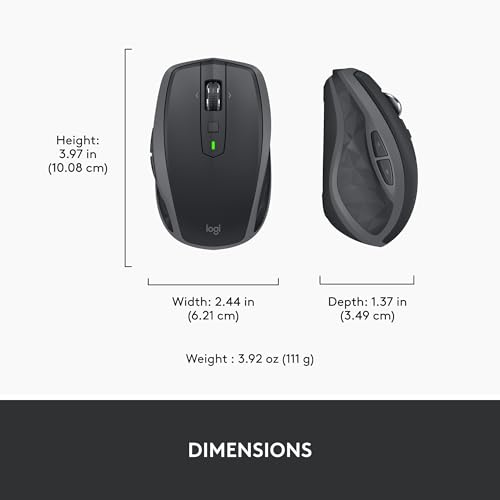 Logitech MX Anywhere 2S Bluetooth Edition Compact Wireless Mouse, No USB Receiver - Use On Any Surface, Hyper-Fast Scrolling, Rechargeable, Control Up to 3 Apple Mac and Windows Computers and Laptops - color: Graphite, style: Micro USB Charge