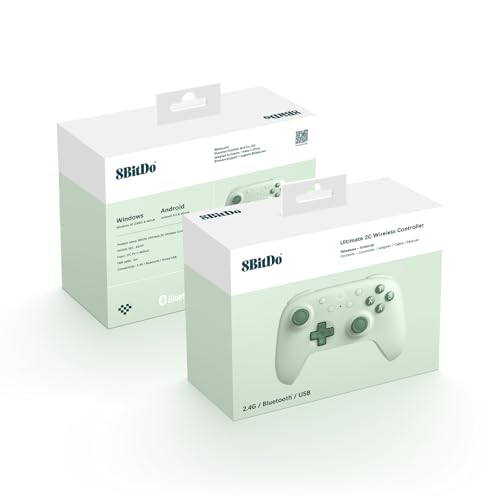 AKNES 8Bitdo Ultimate 2C Wireless 2.4G Controller for Windows PC and Android, Gamepad with Hall Effect Joysticks and Hall Triggers, 1000Hz Polling Rate, Remappable L4/R4 Bumpers - Green | Gamepad with Hall Effect Joysticks and Hall Triggers, 1000Hz Pollin