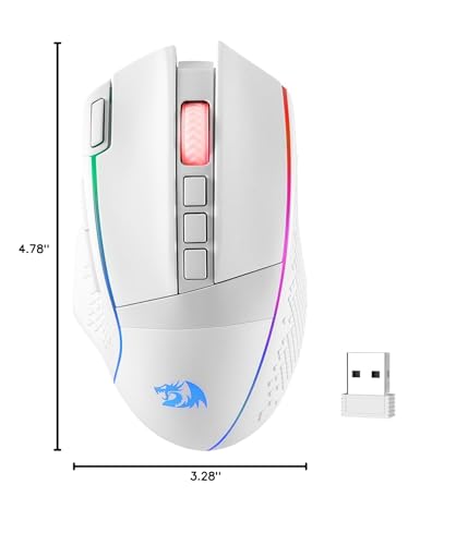 Redragon M991 3-Mode Wireless RGB Gaming Mouse 26000 DPI Remapping Keys | Cable-Free 0 Delay, Smooth Precise Tracking, Rapid-Fire Macro Keybinds, Vibing Backlight, Ergonomic Grip Body Comfort - color: White, style: M991