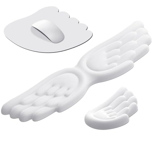 JIKIOU Angel Wing Wrist Rest Ergonomic Memory Foam Wrist Rest for Keyboard | Cute Savior of Wrist Pain, PU Leather Surface, Anti-Slip Base, Waterproof, Compatible with Most Keyboards & Mice, White