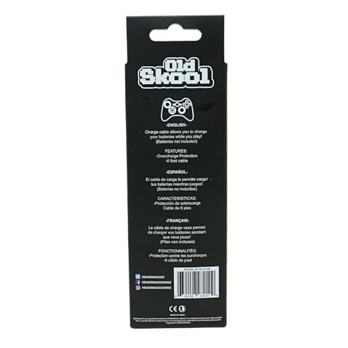 Old Skool Wireless Controller Charging Cable Compatible with Microsoft Xbox 360 White