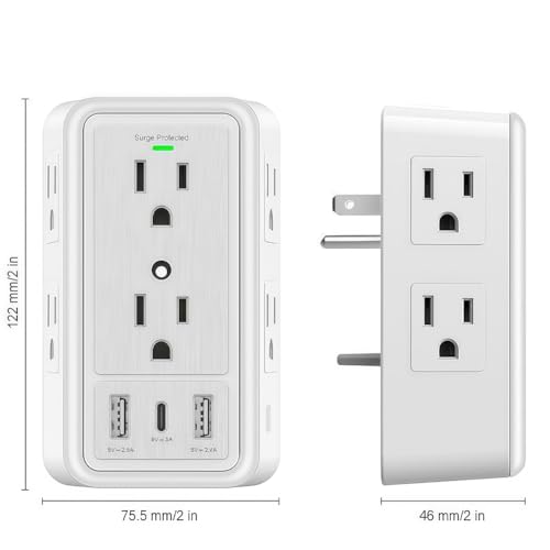 Power Strip Surge Protector, 6 AC Outlet with 3 Port USB Power Strip Charger and Night Light, 1500J Multi Plug Wall Outlet for Home, Office, Dorm Essential