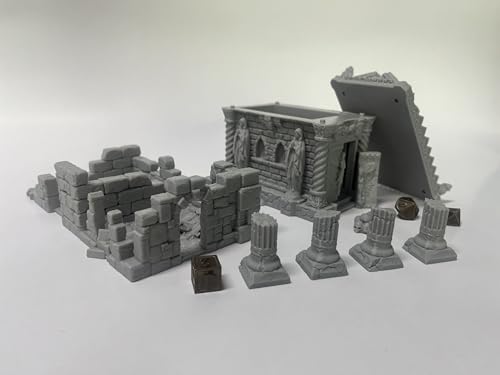 Hautico Middle Ages Mausoleum Ruins Scene with Graveyard and Treasury Ruin for 18-28mm Miniatures Wargame, DND, 3D Printed and Paintable