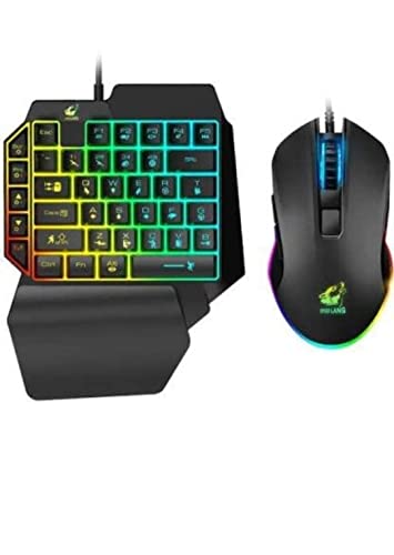 Single-Handed USB Gaming Keyboard + Mouse, Wired 39 Keys Rainbow LED Backlit, One-Hand Portable Mini Gaming Keypad, Ergonomic Design with Wrist Rest for PC Laptop Computer (Black)
