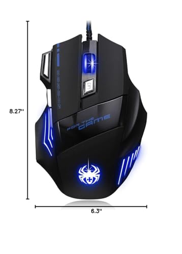 AFUNTA Zelotes Ergonomic 7200 DPI LED Optical Wired Gaming Mouse Mice 7 Buttons Compatible Mac Pro Gamer PC Laptop Desktop Notebook-Black Black(T80)