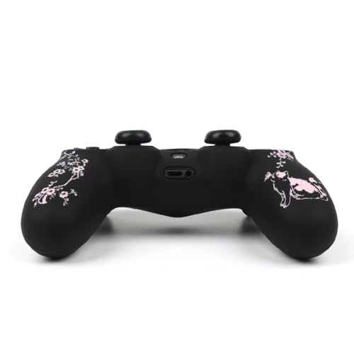 Cat Among Blossoming Branches Design Controller Skin Cover with 2 Thumb Grips Compatible with PS4/Playstation 4 Slim/Pro Controller - color: Cat Black Pink