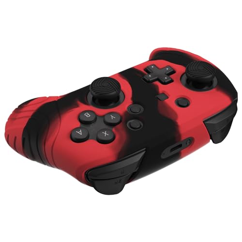 PlayVital Samurai Edition Ergonomic Silicone Skin Protective Case for Nintendo Switch Pro Controller, Soft Anti-slip Controller Grip Protector for Nintendo Switch Pro with Thumb Grip Caps- Black & Red - color: Black & Red