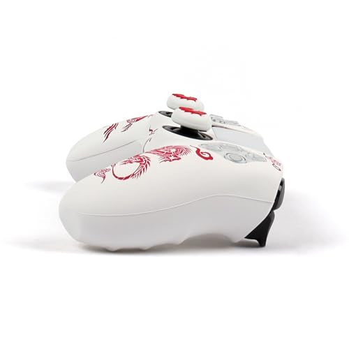 RALAN Dragon Controller Skin Silicone for PS5, Non-Slip Grip Cover Protector Compatible with PlayStation 5 Controllers with 2 Thumb Grip Caps - color: white Red thick dragon