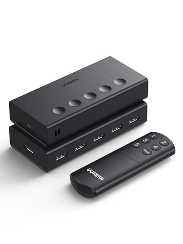 UGREEN HDMI Switch 5 in 1 Out 4K@60Hz, HDMI Splitter with Remote 5 Port Switcher Selector Box Support 3D CEC HDR HDCP2.2 Compatible with PS5/4/3 Xbox Nintendo Switch Roku TV Fire Stick Black - color: Black