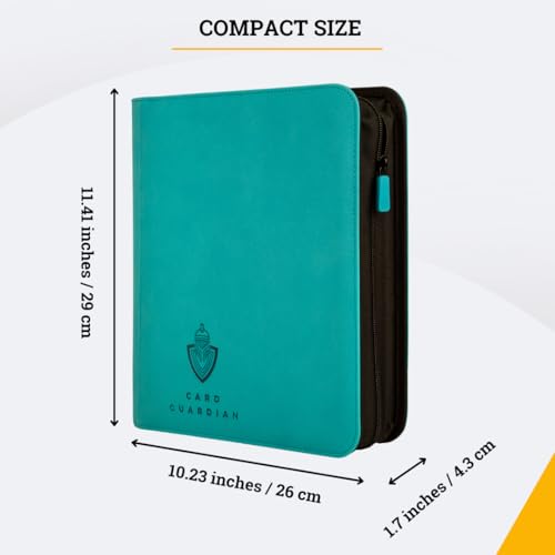 Card Guardian - Toploader 4 Pocket Premium Binder with Zipper for 160 Cards - Side Loaded Pockets - Compatible with Sports and Trading Cards TCG (Teal) - color: Teal