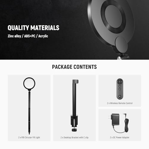 NEEWER Basics 18W 7" Ring Light with Desk Stand/C Clamp, 2 Pack 3000K-6500K Dimmable Full Screen LED Circle Lighting for Video Conference Streaming Phone Selfie Recording Laptop Computer Zoom, R18