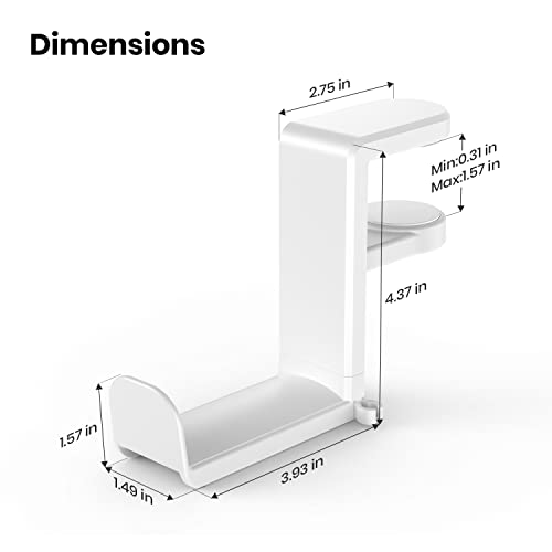 EURPMASK PC Gaming Headset Stand - Adjustable Clamp-on Headphone Holder, 360 Degree Swivel & Cable Clip Organizer - White - color: White