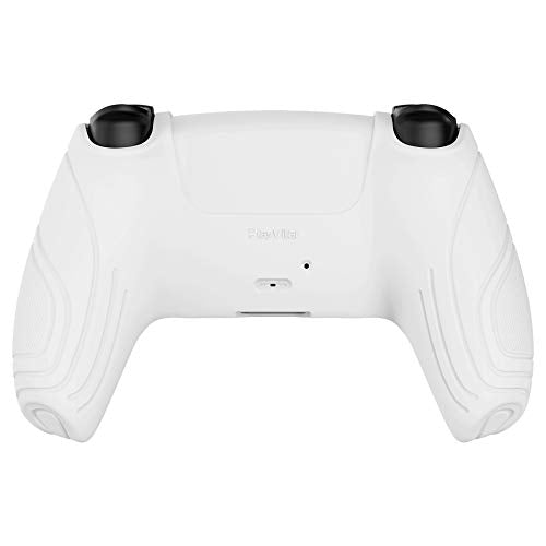 eXtremeRate PlayVital Samurai Edition White Anti-Slip Controller Grip Silicone Skin for ps5, Ergonomic Soft Rubber Protective Case for ps5 Controller with White Thumb Stick Caps - color: White