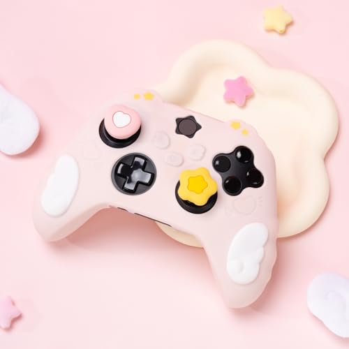 GeekShare Controller Skin Set Compatible with Xbox Series X, Soft Silicone Protective Cover with 2 Thumb Grip Caps and 2 Stickers - Star Wings Series (Pink) - color: Pink