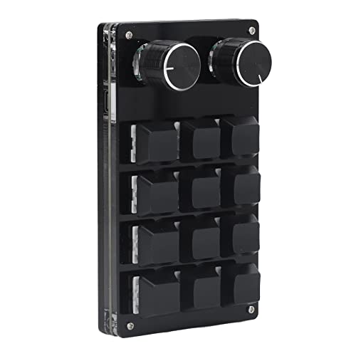 One Handed Macro Mechanical Keyboard, 12 Keys 2 Knobs OSU Hot Swap Game Keyboards with USB Cable, Programmable Mechanical Gaming Keypad for All Keys for Office, Game, Music,
