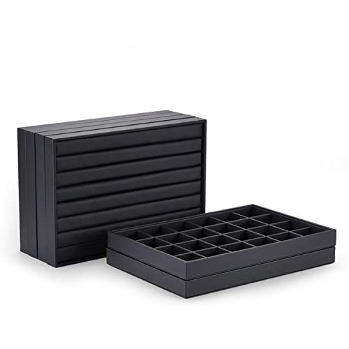 Oirlv Black Leather Jewelry Tray 24-Grid | 13.78"X9.45"X1.18" Tray with 24 Grid Inserts, Soft Velvet Lining, Perfect for Pendants and Earrings, Stackable Design - style: P01703