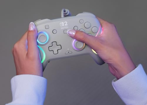 Turtle Beach Afterglow Wave Wired RGB Gaming Controller, Nintendo Switch 2 | Switch Lite, OLED, Hall-Effect Thumbsticks, 2 Mappable Back Buttons, Audio Controls, C-Button for GameChat, RGB Lights, Grey - color: Gray