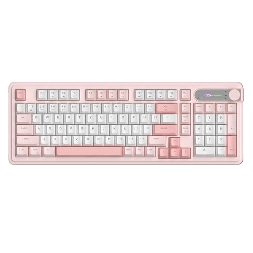 MageGee GK960 Wireless Keyboard, 98 Keys Tri-Mode BT/2.4G/Wired Membrane Gaming Keyboard, RGB Creamy Keyboard with Number Pad, Knob Control, 4000mAh Battery - Sakura Pink - color: Sakura Pink