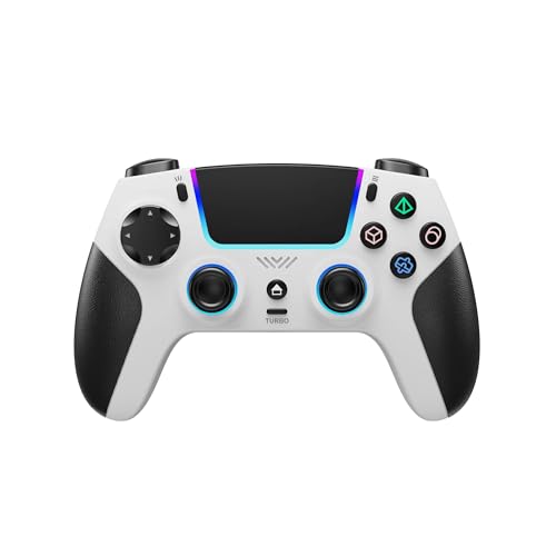 AFMVV Wireless Controller for PS5 with RGB LED,TURBO, Dual Vibration, 6 Axis Gyro Sensor, Touchpad, Ergonomic for Playstation 5 Controller, Compatible with PlayStation 5/PC/Mac/ios/Android/Steam - color: White