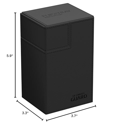 Ultimate Guard Flip'n'Tray 80+, Deck Case for 80 Double-Sleeved TCG Cards + Dice Tray, Black, Independent Magnetic Closure & Microfiber Inner Lining - color: Black, size: 80+