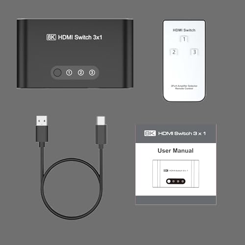 HDMI 2.1 Switch 3 in 1 Out,8K HDMI Splitter Switcher,Supports 4K@120Hz,8K@60Hz, 48Gbps Ultra HD HDMI Box, Aluminum Shell, Compatible with PS4/PS5, Xbox, Fire Stick, Apple TV, Roku, HD TV. - color: 8KBlack