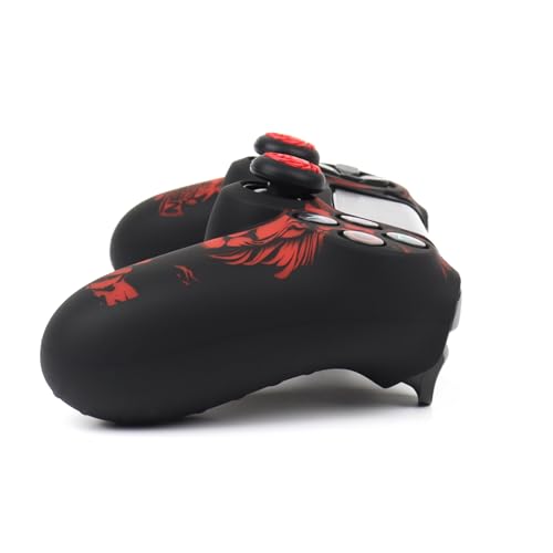 Lion Design Controller Skin Cover with 2 Thumb Grips Compatible with PS4/Playstation 4 Slim/Pro Controller - color: Lion Black Red