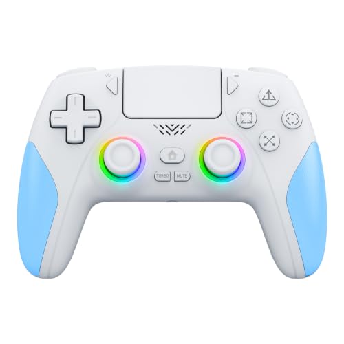 Akalyptra Wireless Controller for PS-5/PC, Gaming Controller Support Remap/Turbo Functions, Cool Rgb Light - color: White Blue